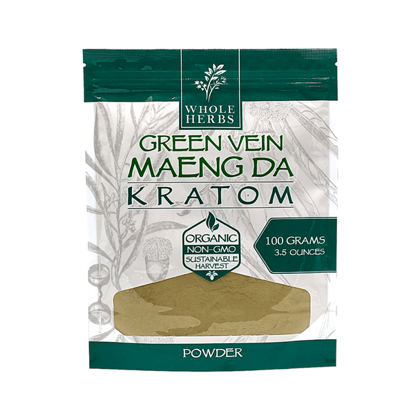 Whole Herbs Kratom Powder Green Maeng Da 100 grams.