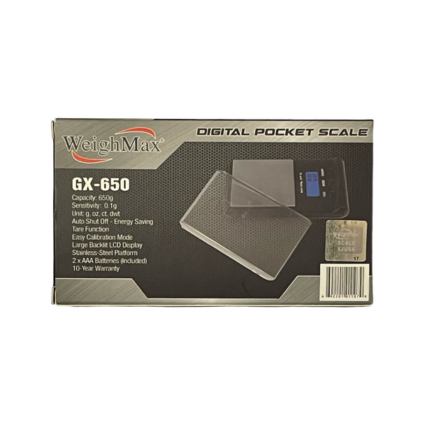 WeighMax GX-650 Pocket Scale Back of the Box