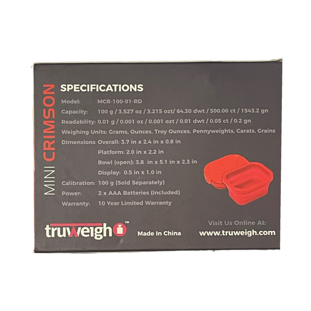 Truweigh Digital Pocket Scale Mini Crimson Back of the Box