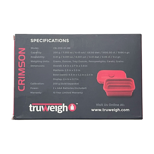 Truweigh Digital Pocket Scale Crimson 200g Back of the Box