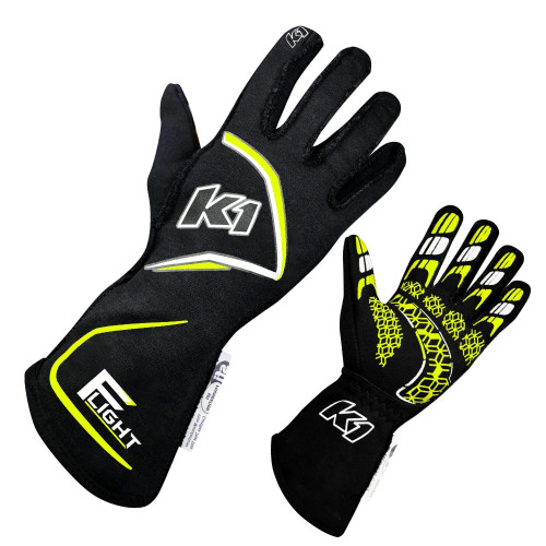 K1 Racegear Gloves Flight Medium Black-Flo Yellow (23-FLT-NFY-M)