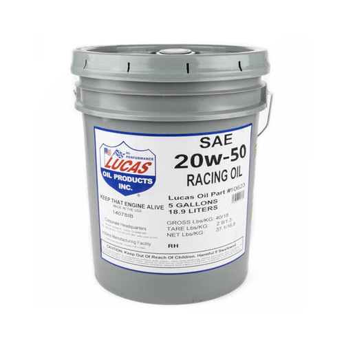 Lucas Oil SAE 20W-50 Racing Motor Oil 5 Gallon Pail (10623)