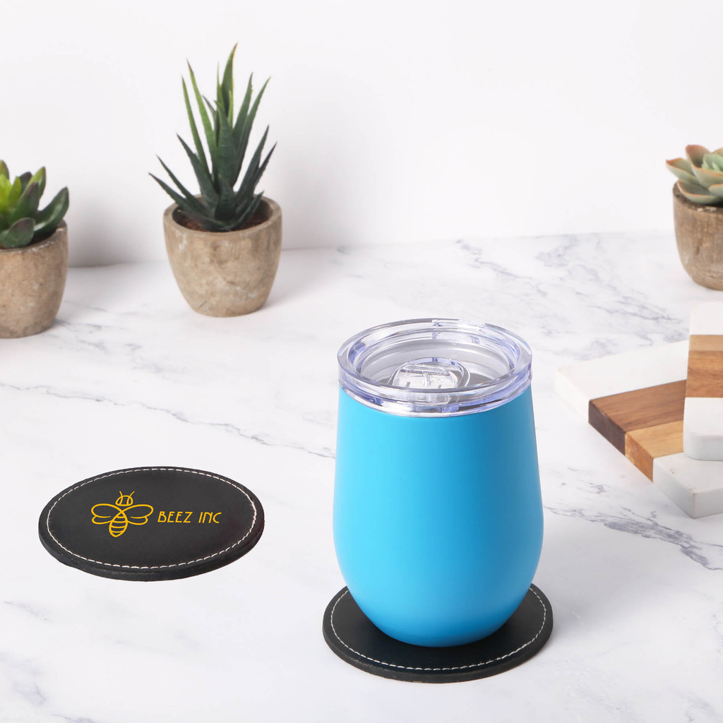 Benson Bonded Leather Round Coaster Single:Single