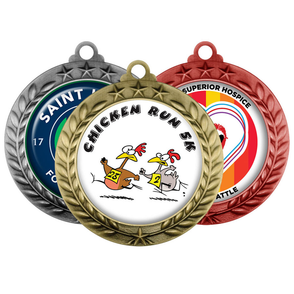 Digistock Medals: 3 Star Top & Laurel Wreath Pattern2" Dia:3 Star Top & Laurel Wreath Pattern2" DIA