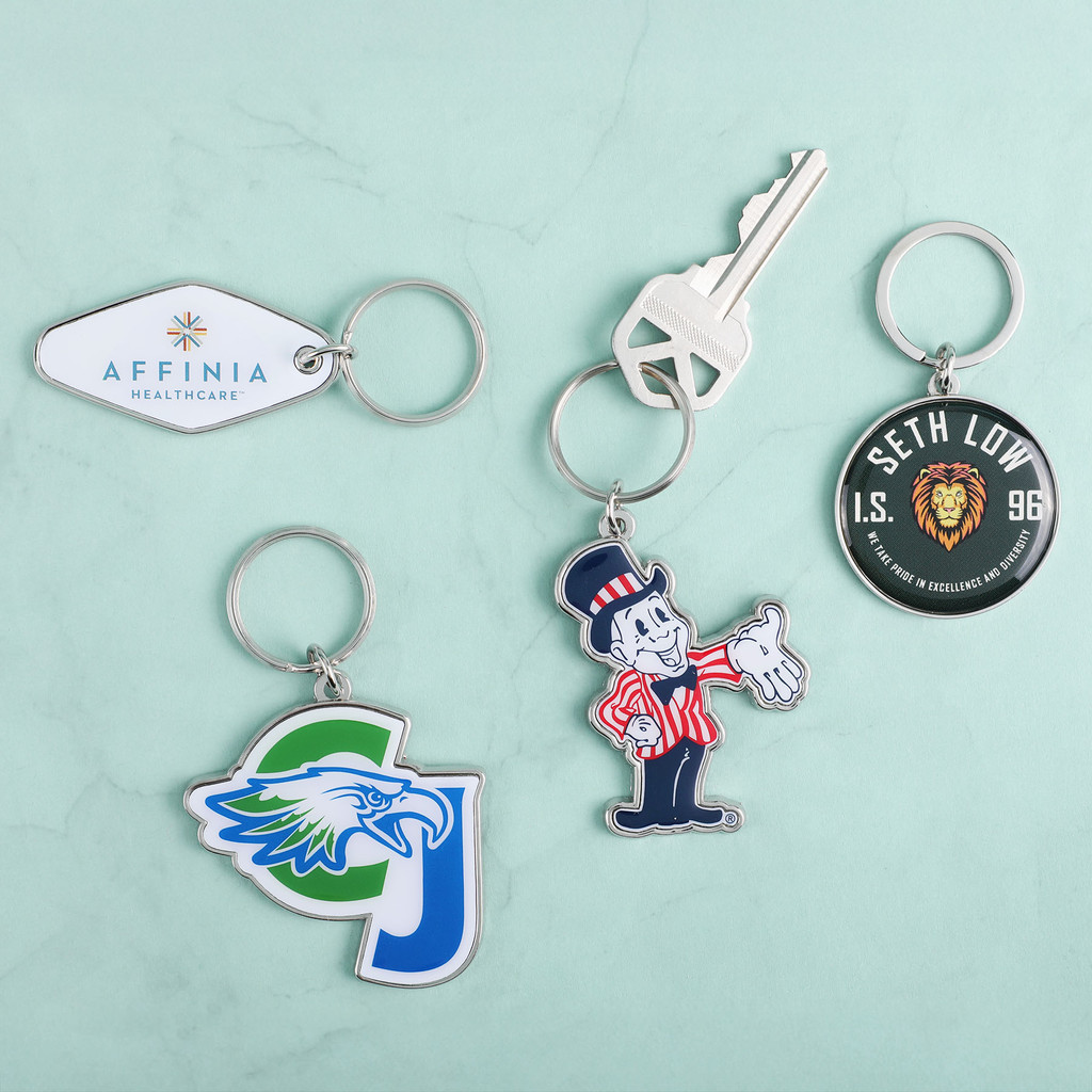 Custom Die Cast Keychain W/Offset Print & Epoxy Dome: 1 Side:1 Side Imprint