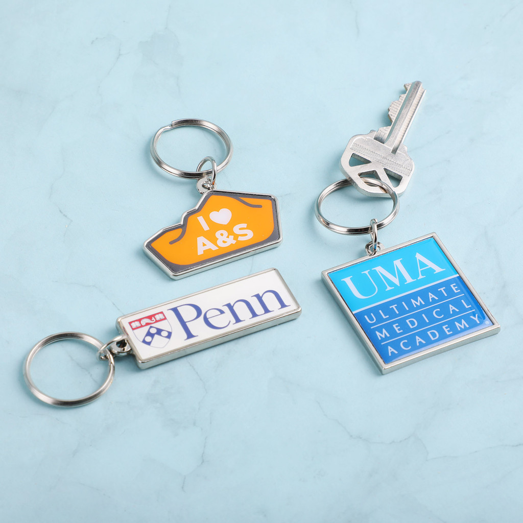 Custom Die Cast Keychain W/Offset Print & Epoxy Dome: 2 Side:2 Side Imprint