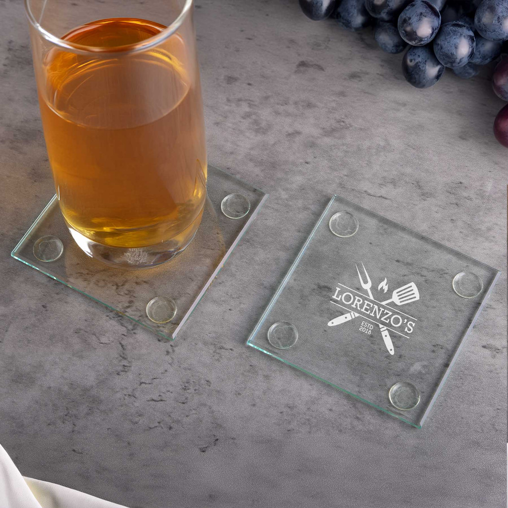 Square Glass Coasters: Single:Single