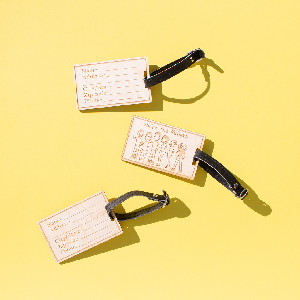 Wood Luggage Tags: 3" W X 3" H:3" W x 3" H