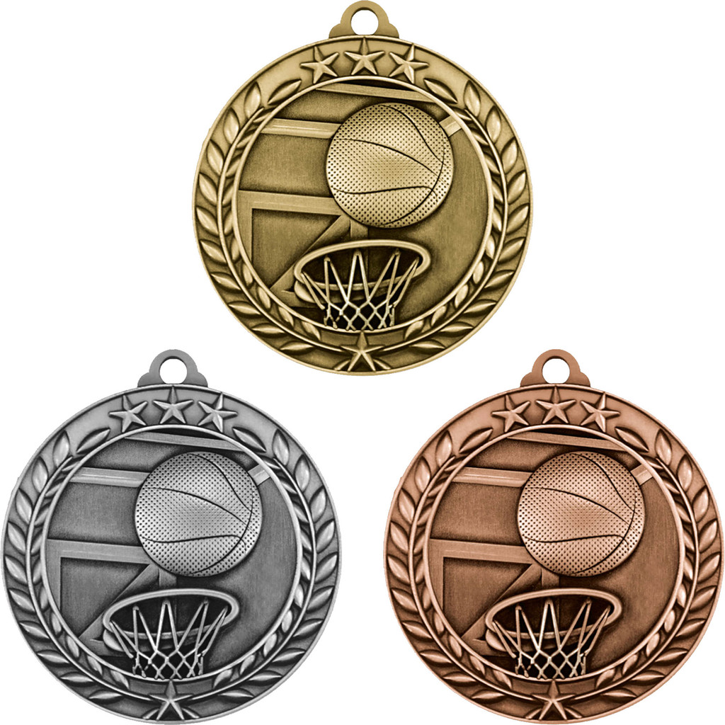 Stock Small Academic & Sports Laurel Medals: Basketball:Basketball