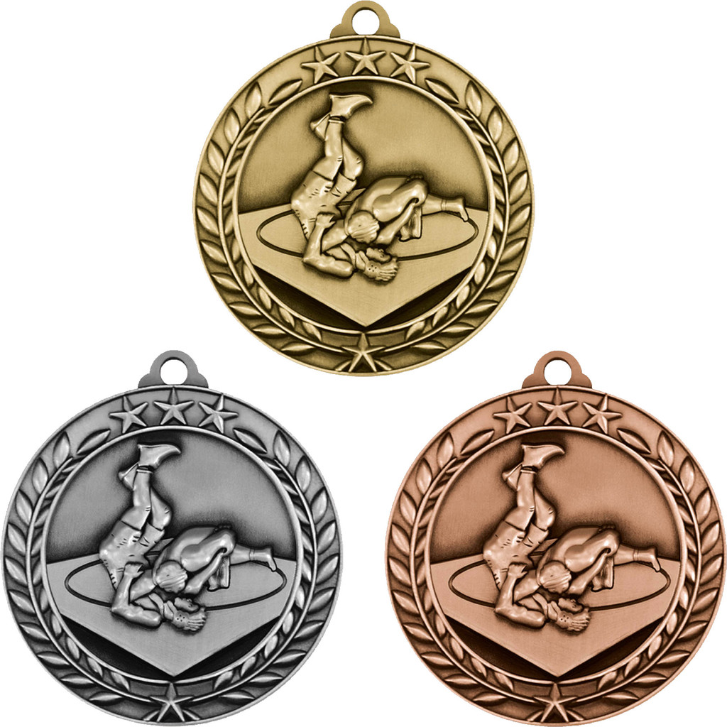 Stock Small Academic & Sports Laurel Medals: Wrestling:Wrestling
