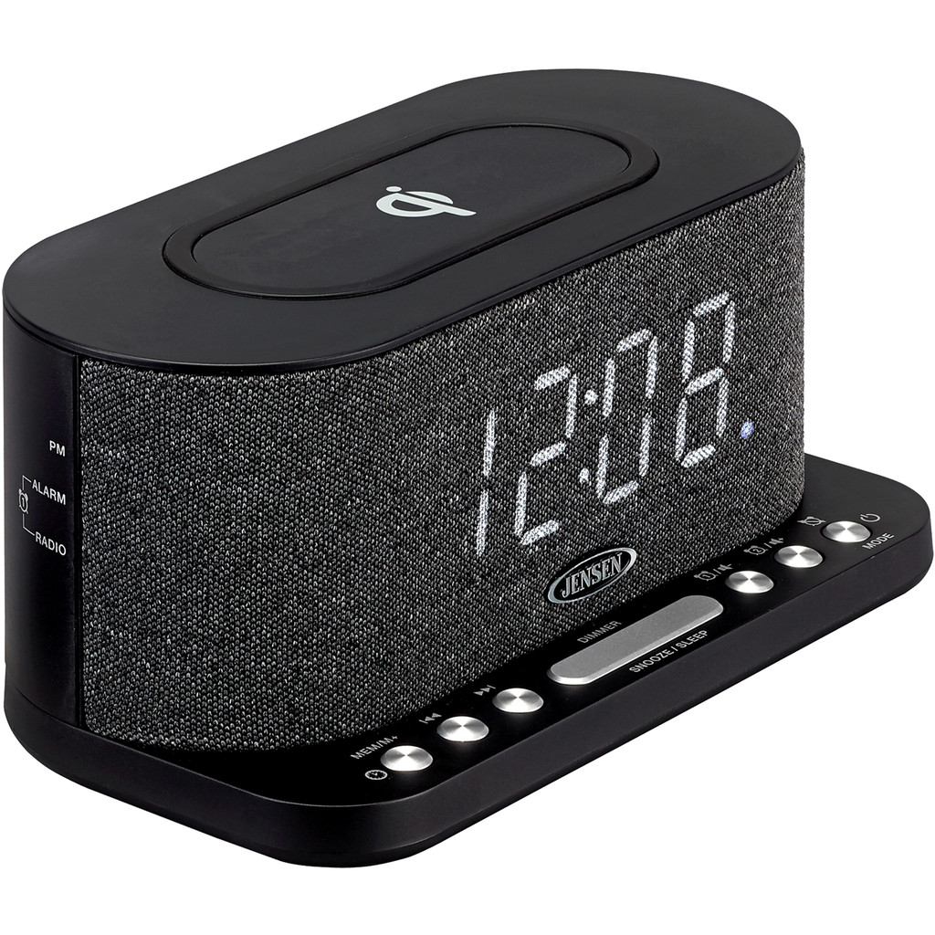 Jensen Dual Alarm Clock Radio with Wireless Qi Charging