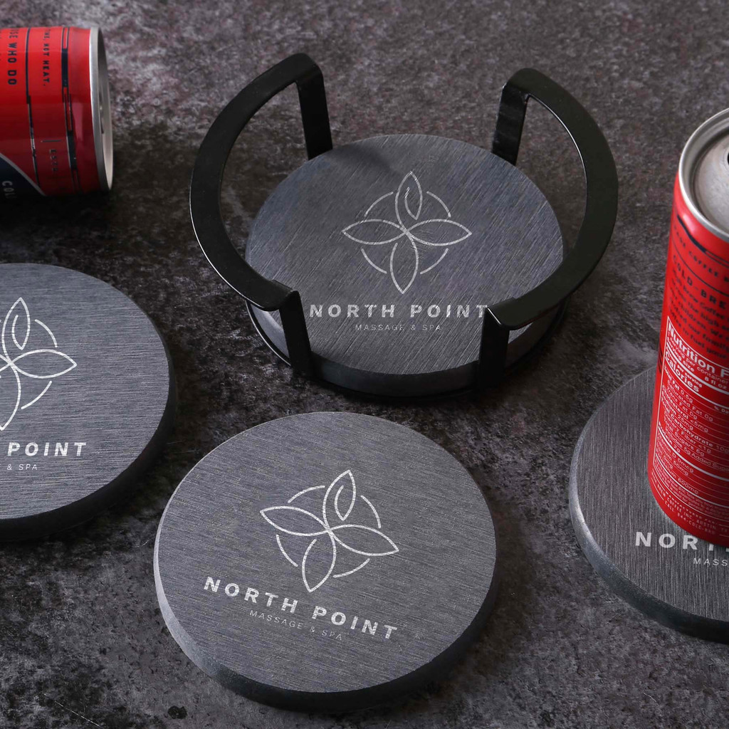 Relic Diatomite Coaster: 4 Pc Set In Metal Stand:4 pc Set in Metal Stand