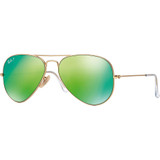 Ray-Ban Polarized Aviator Sunglasses: Matte Gold/Green Mirror 58/14/135