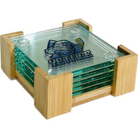 Square Glass Coasters: 5 Piece Set With Wood Stand:5 Piece Set with Wood Stand