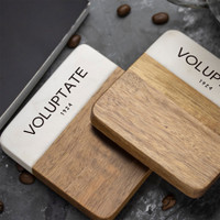 2 Piece Acacia Wood & Marble Coaster Set