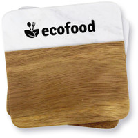 2 Piece Acacia Wood & Marble Coaster Set