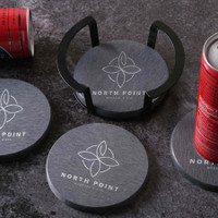 Relic Diatomite Coaster: 4 Pc Set In Metal Stand:4 pc Set in Metal Stand