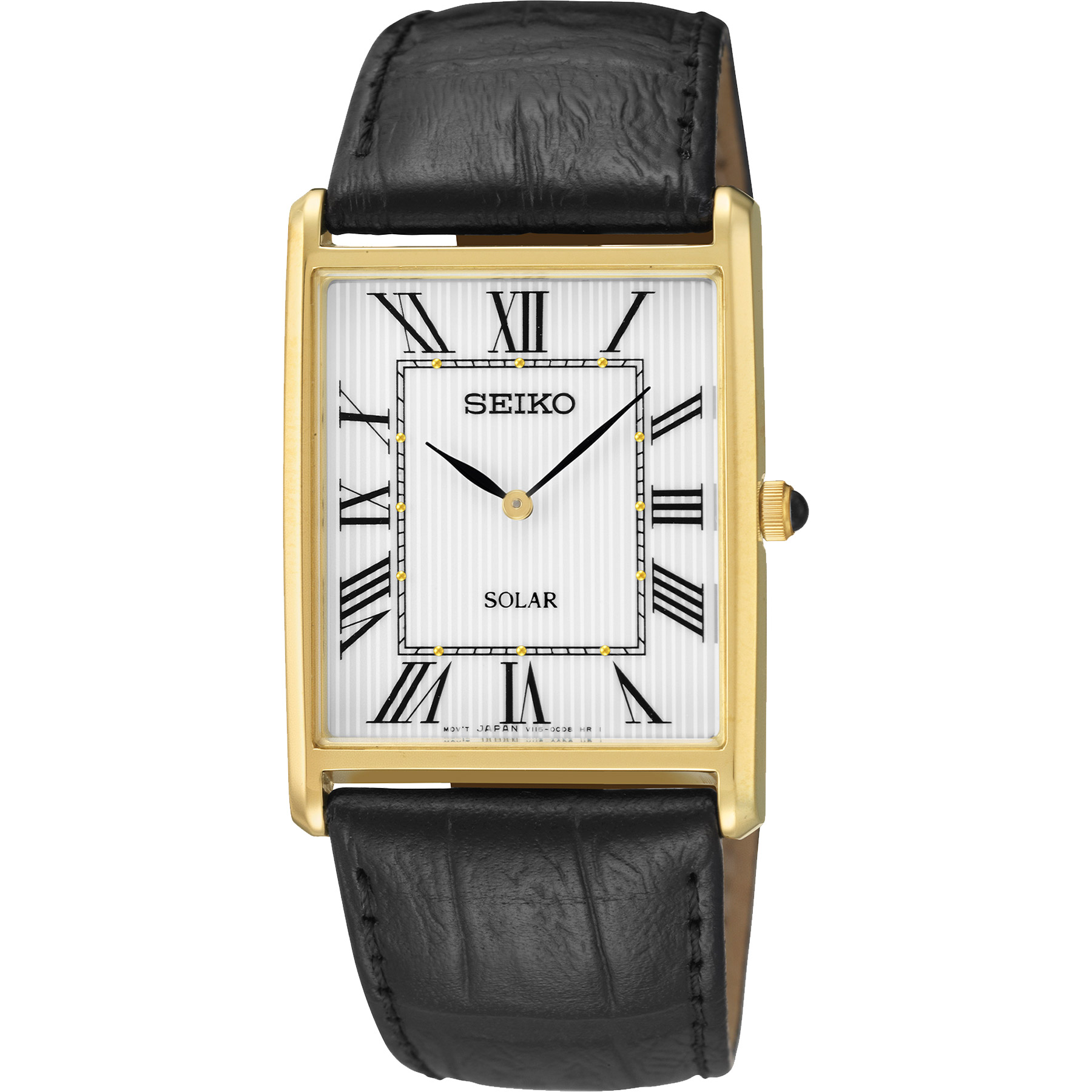 Seiko SWR052 Mens Solar Gold Case White Dial Black Strap - HPG Sandbox