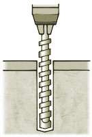 Drill hole same diameter as anchor diameter and ½” to 1’ deeper than expected embedment.