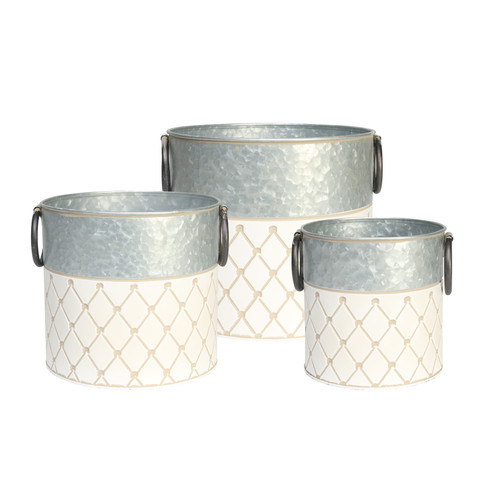 Two Tone Crosshatch Pattern Planters - set of 3