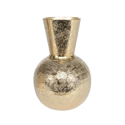 Aluminium Hammered Effect Tall Neck Ball Vase Bright Gold (15cm H)