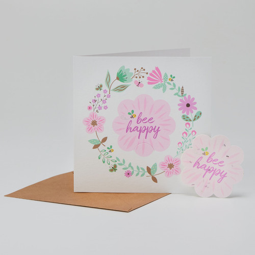 Bee Happy Greetings Card with Seeded Paper Flower