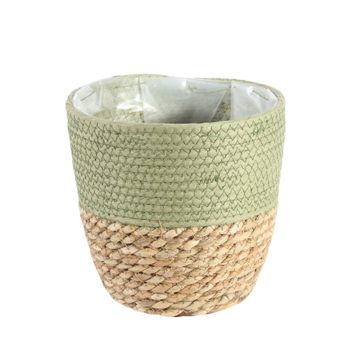 Round Two Tone Seagrass and Green Paper Basket (19cm)