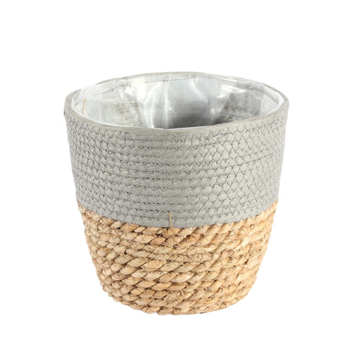 Round Two Tone Seagrass and Grey Paper Basket (19cm)