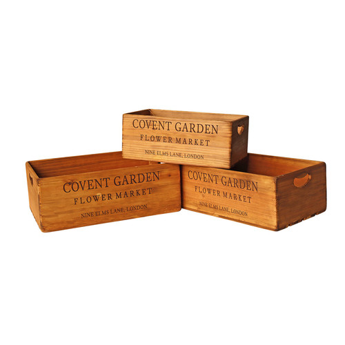 Covent Garden Wooden Crates Set of 3 (L) size 46cm W x 30cm D x 17cm L