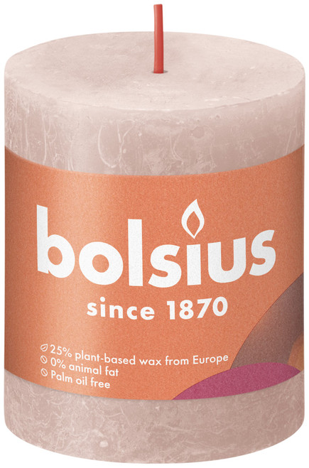 Bolsius Rustic Shine Pillar Candle 80 x 68 - Misty Pink