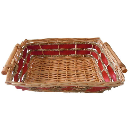 Rectangle Tray w/Red Detail Wooden Handles (Unlined)