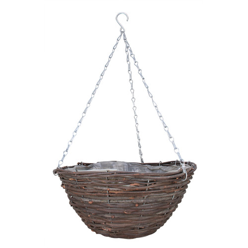 14" Black Rattan Round Hanging Basket