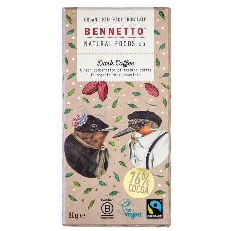 Bennetto Organic & Vegan 76% Dark Chocolate Bar with Coffee