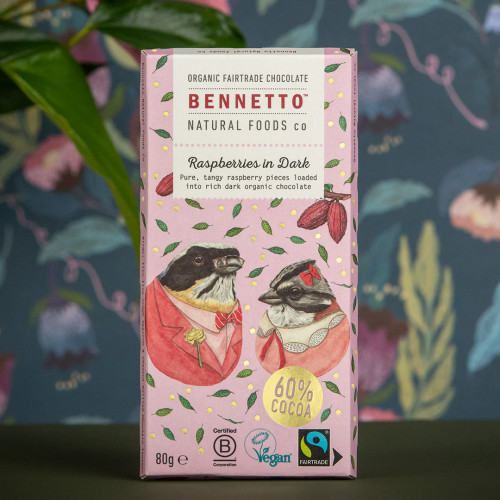 Bennetto Organic & Vegan 60% Dark Chocolate Bar with Raspberries