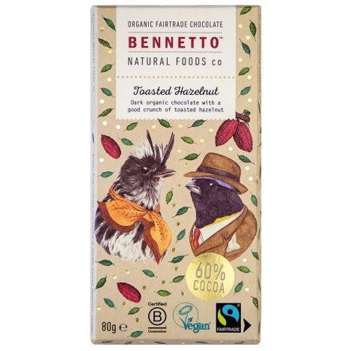 Bennetto Organic & Vegan 60% Dark Chocolate Bar with Toasted Hazelnut