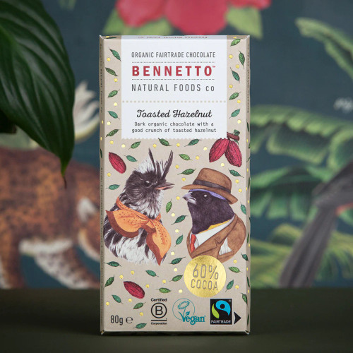 Bennetto Organic & Vegan 60% Dark Chocolate Bar with Toasted Hazelnut