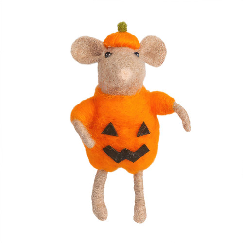 Felt Mouse in Pumpkin Costume Hanging Decoration - H10.5cm Felt Mouse in Pumpkin Costume Hanging Decoration - H10.5cm