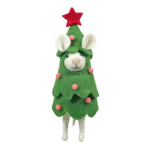 Felt Mouse in Xmas Tree Costume Hanging Decoration -H15cm Felt Mouse in Xmas Tree Costume Hanging Decoration -H15cm
