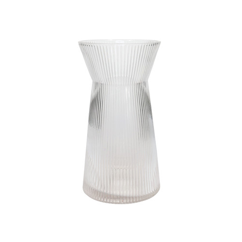 Tall Ribbed Vase with Wide Neck - Clear - H26cm