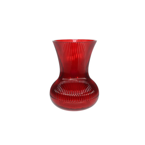 Ribbed Hand Tie vase with Round Base - Red - H19.5cm