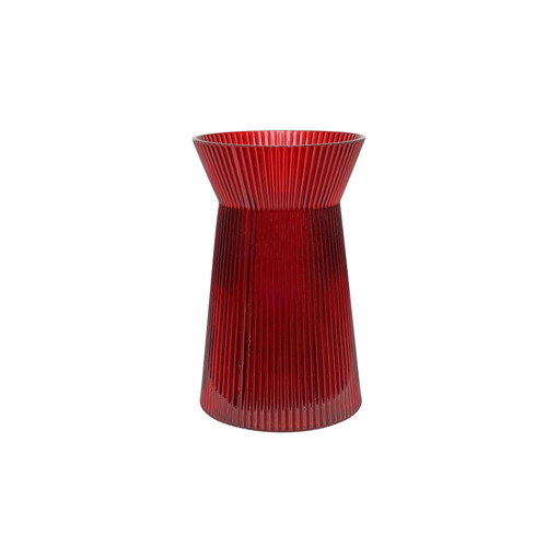 Ribbed Vase with Wide Neck - Red - H20cm
