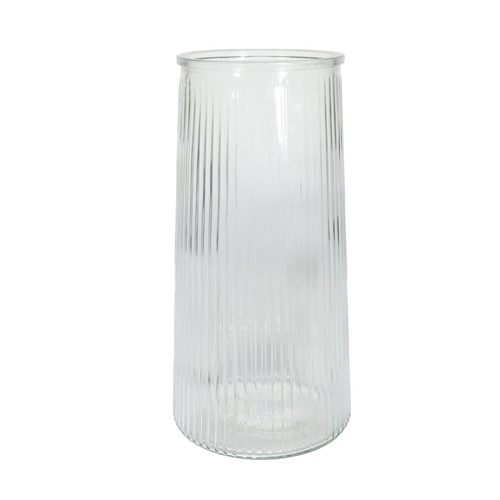 Tall Ribbed Graduated Glass Vase - Clear - H32cm