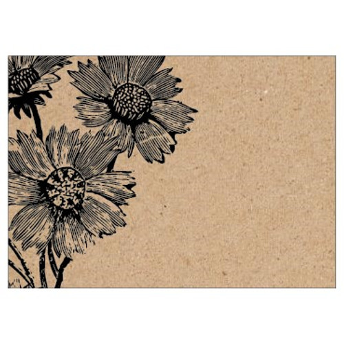 Large Card - No Message - Black Flower on Natural Kraft - PK6