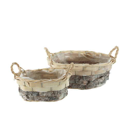 Set of 2 Oval Two Tone baskets with handles