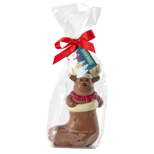 Van Roy Christmas Elk in Stocking - Hollow Milk Chocolates