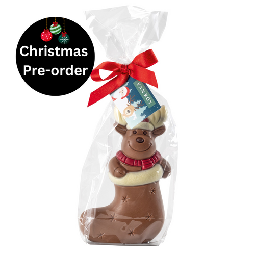 Van Roy Christmas Elk in Stocking - Hollow Milk Chocolates