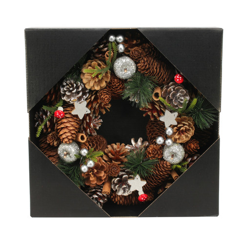 30cm Woodland / Wooden Silver Stars / Fruit wreath