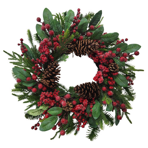Traditional Green/ Red Xmas Wreath - 55cm Traditional Green/ Red Xmas Wreath - 55cm