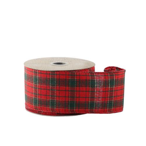 Red & Green Tartan Ribbon - Wired Edge - 63mm x 10yds Red & Green Tartan Ribbon - Wired Edge - 63mm x 10yds