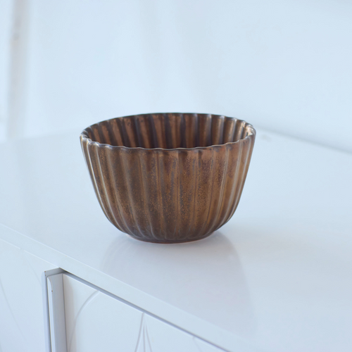 Dark Copper Ribbed Ceramic Bowl Dark Copper Ribbed Ceramic Bowl
